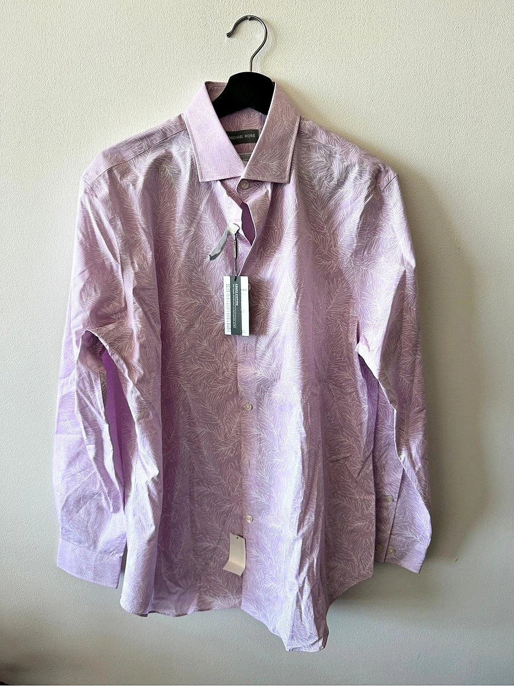 Michael Kors Slim Fit Botanical Print Button-Down Shirt, Pink – Size L